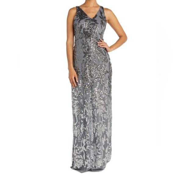 R & M Richards Gunmetal Ombré Sequin Party Dress Plus size‎ 18W New! - Picture 1 of 12